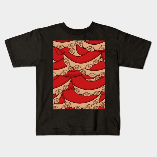 Red Octopus Tentacle Patterns Kids T-Shirt by pako-valor